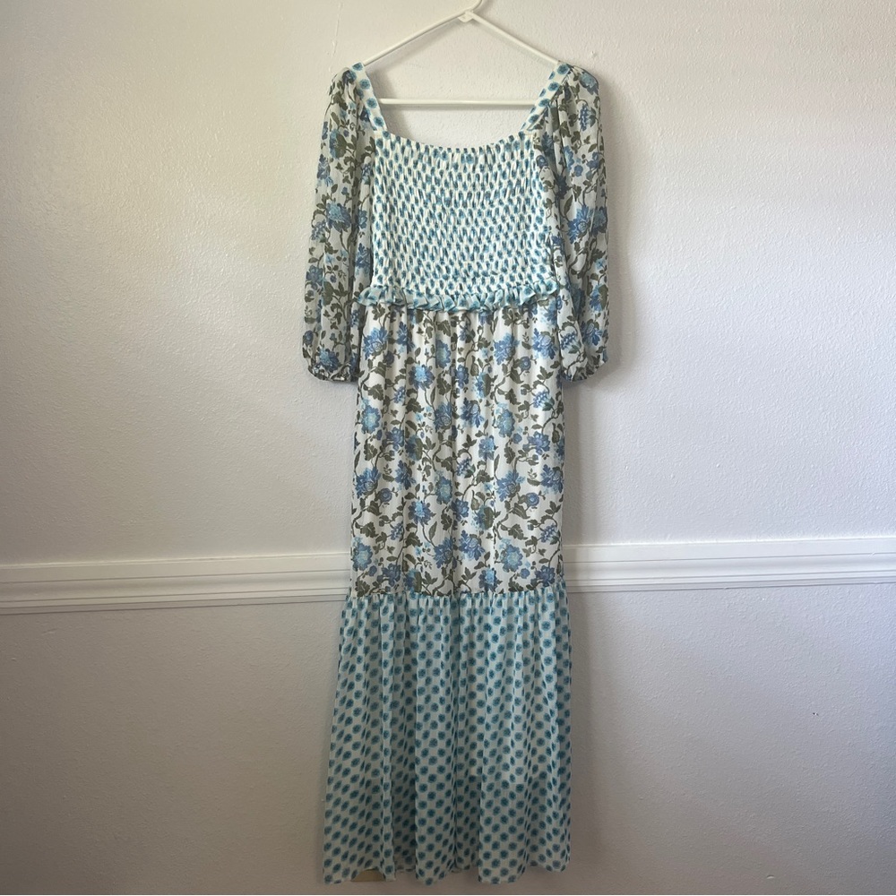 Taylor Blue and White Floral Maxi Dress